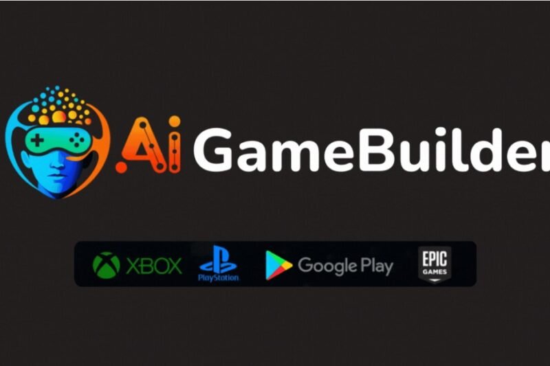 AI Game Builder logo with logos of popular gaming brands.